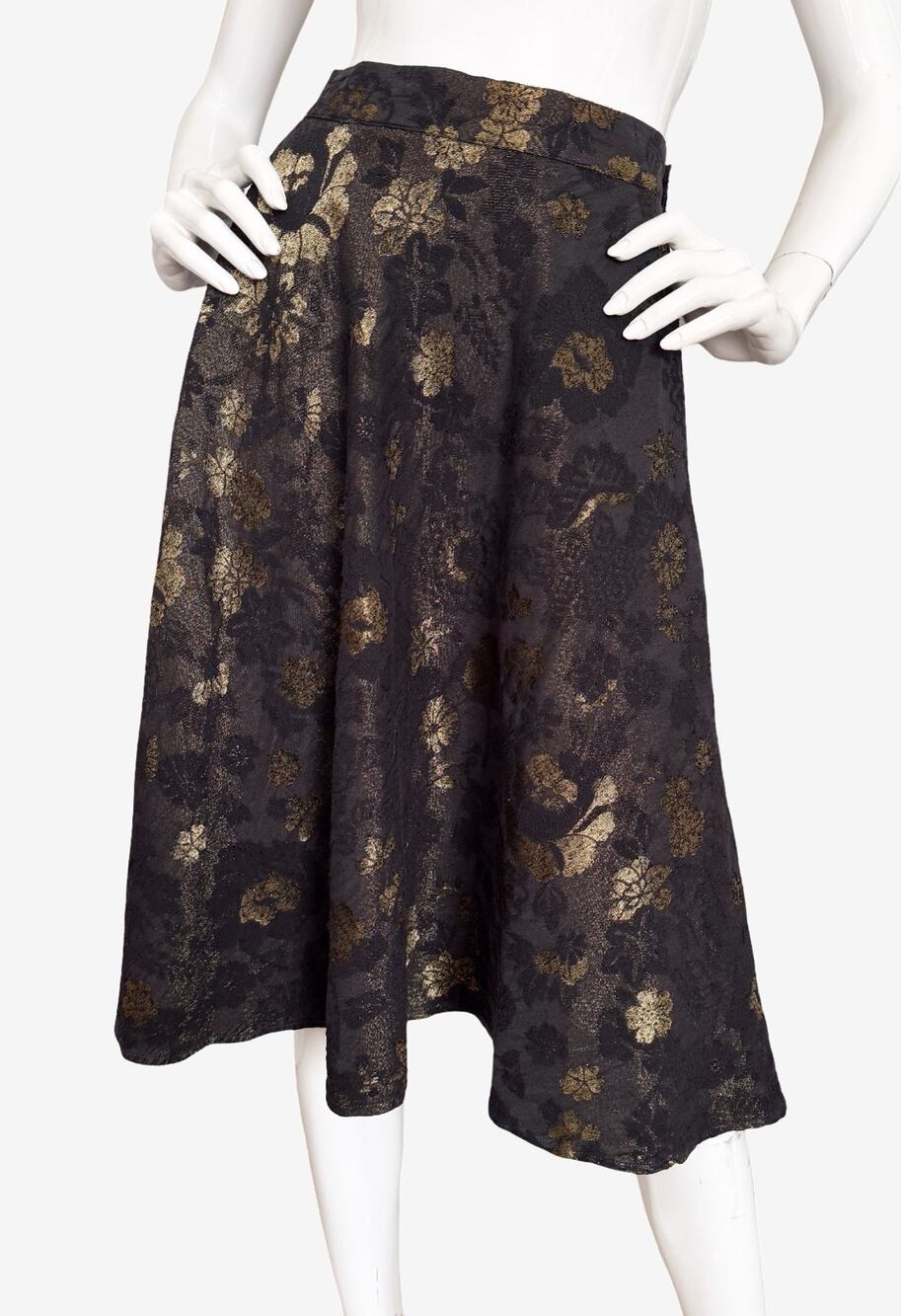 Citron Santa Vintage Gold Metallic Brocade Asian Floral A-Line Midi NWT Medium